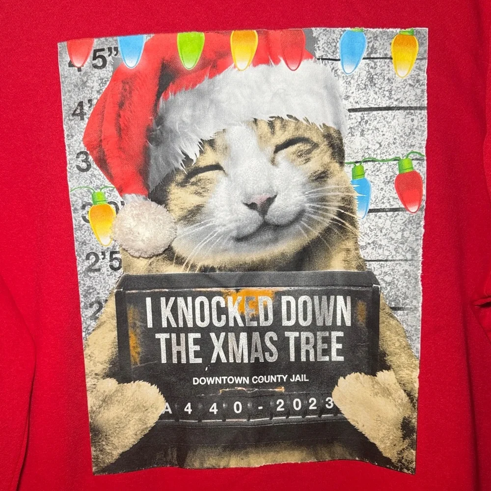 Hybrid Apparel Red Cat Christmas Sweatshirt